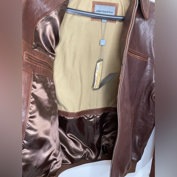 Johnston & Murphy Bomber Jacket Brown Leather Collared Size M NWT $498 MSRP - Picture 7 of 16